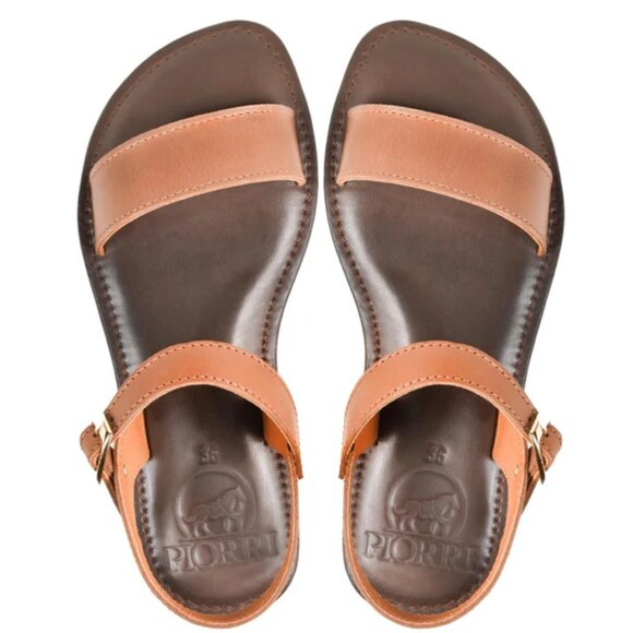 NEW PIORRI Handmade In Pakistan Leather Ankle Wrap Flat Sandals brown 825 2j7 - Picture 3 of 6